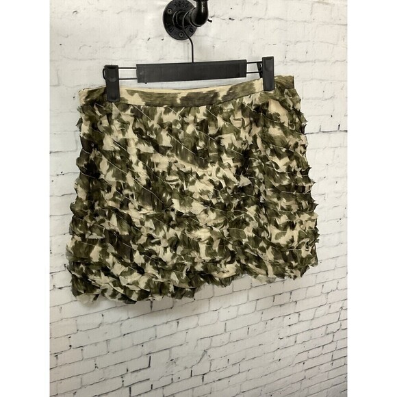 J Crew Women Silk Army Green Camouflage Animal Print Mini Skirt Sz 4 T2 - Picture 3 of 10